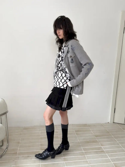 Graffiti-Print Knit Cardigan Sweater【s0000014202】