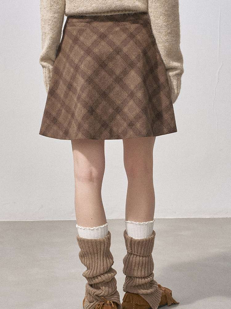 Woolen Plaid A-Line Short Skirt【s0000015220】