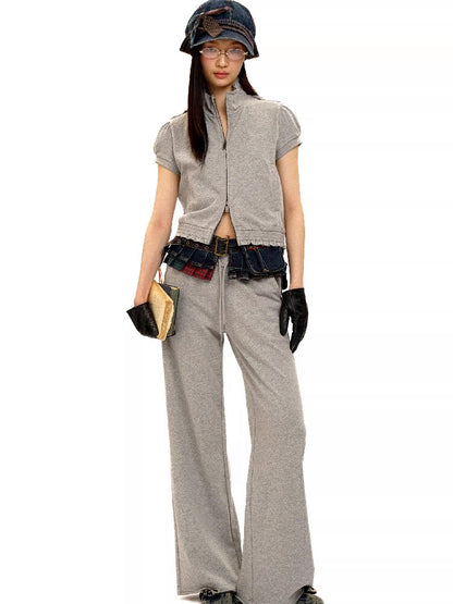 Suede Lace Hem Cardigan Slacks【s0000016429】