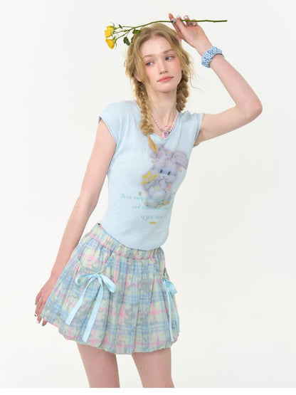 V-neck Baby Blue Short Sleeve T-shirt【s0000012268】
