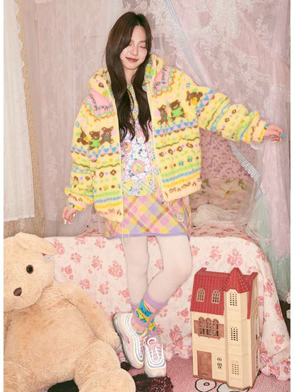Yellow Bear Geometric Rocker Plush Jacket【s0000014822】
