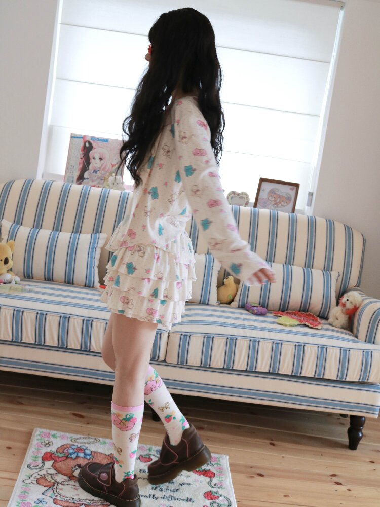 Cat Rose Print Cardigan Camisole Set【s0000017509】