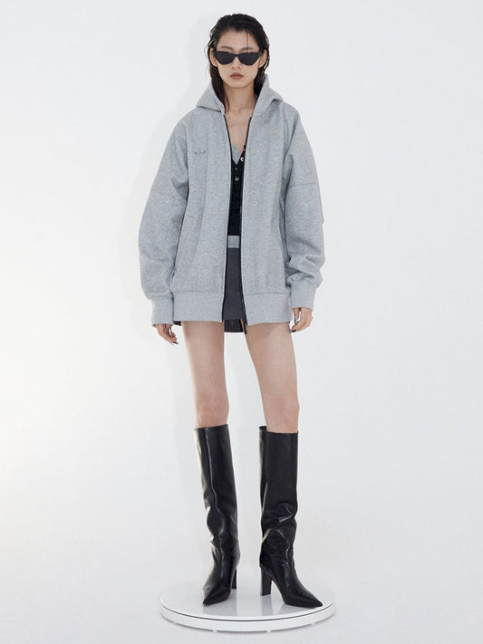 Loose Slouchy Gray oversize Zipper Hooded Sweatshirt【s0000007349】