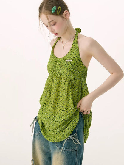 Floral Halterneck Lace Up Camisole【s0000016846】