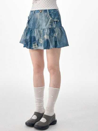 Vintage Denim Bud Pouch Short Skirt【s0000017302】