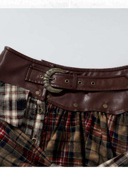 Patchwork Plaid Shirt Dress Skirt【s0000014473】