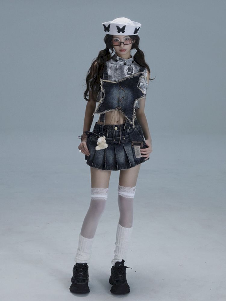 Washable gal niche denim bib culottes【s0000013490】