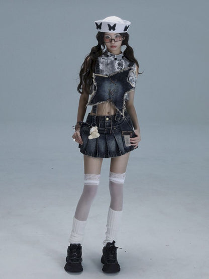 Washable gal niche denim bib culottes【s0000013490】