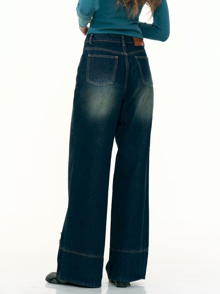 High-waisted thin straight wide-leg jeans【s0000013376】