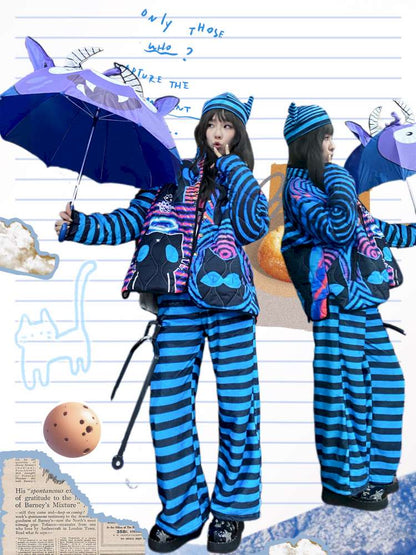 Striped Blue Cotton Jacket Coat【s0000015055】