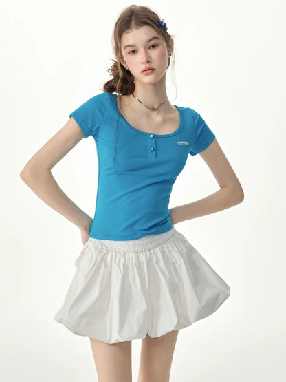 Blues Sweetheart U Neck Short T Shirt【s0000017258】
