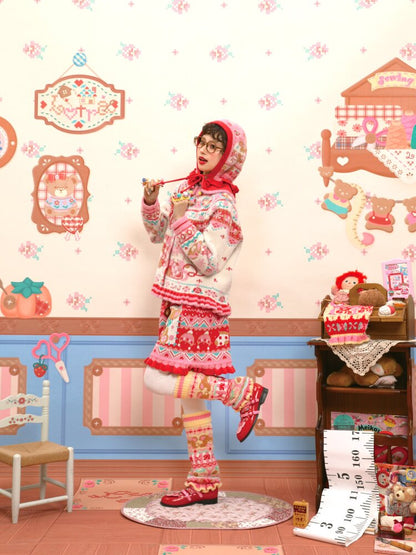 Yellow Pink Wool Lace Leg Cover【s0000015577】