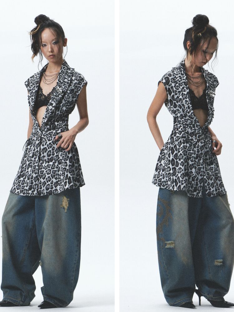 Distressed loose cuffed jeans【s0000012685】