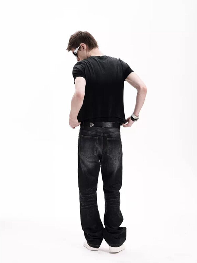 Washed Heavy-Duty Rhinestone T-Shirt【s0000018280】