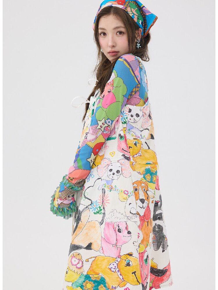 White Graffiti Animal Print Dress【s0000016193】