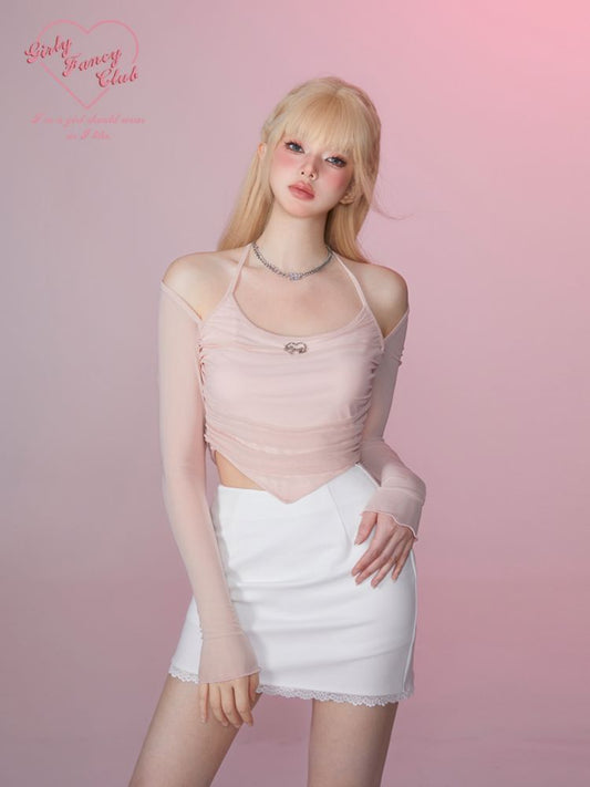 Strapless Sweet and Spicy Slimming Long Sleeve Hanging Neck Top【s0000007855】