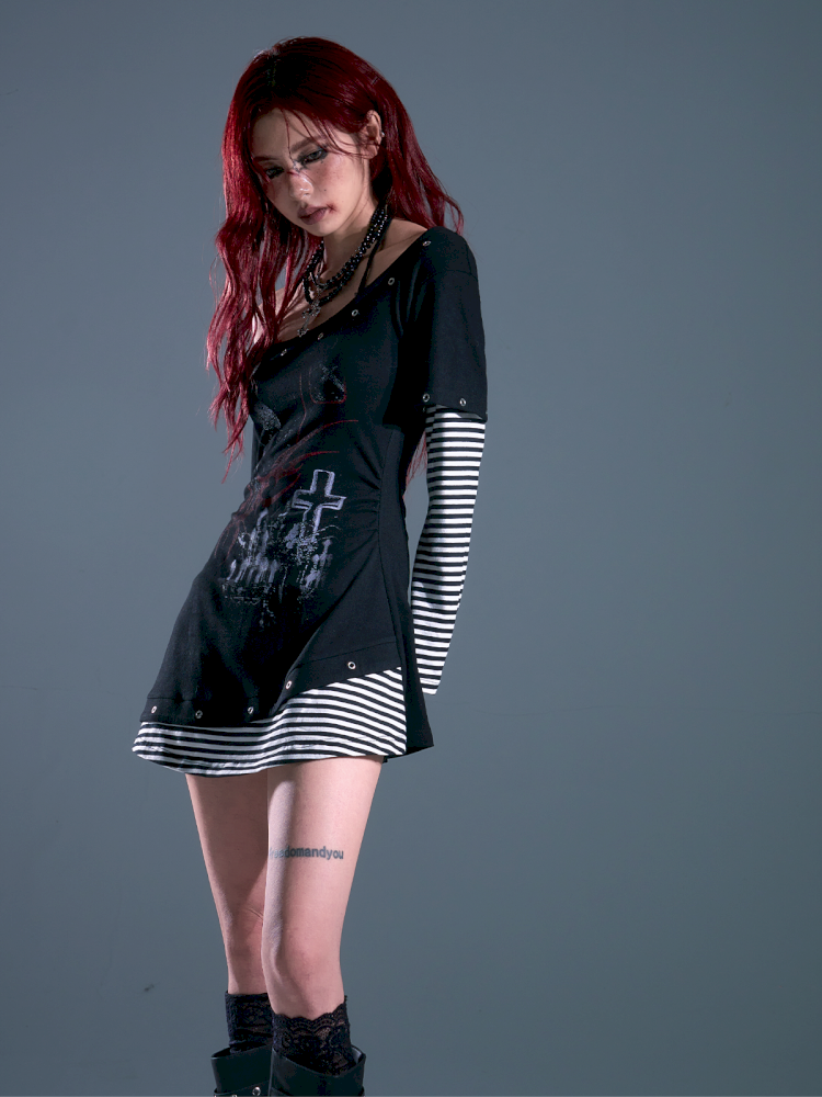 Slash Neck Slim Waisted Dresses t-shirt【s0000013694】