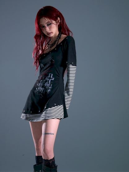 Slash Neck Slim Waisted Dresses t-shirt【s0000013694】