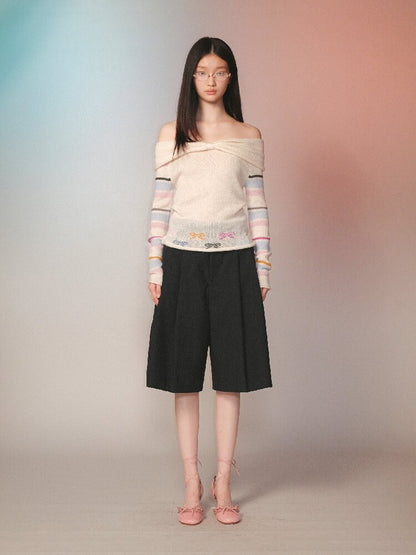 Contrast Striped Bow Knit Sweater【s0000016109】