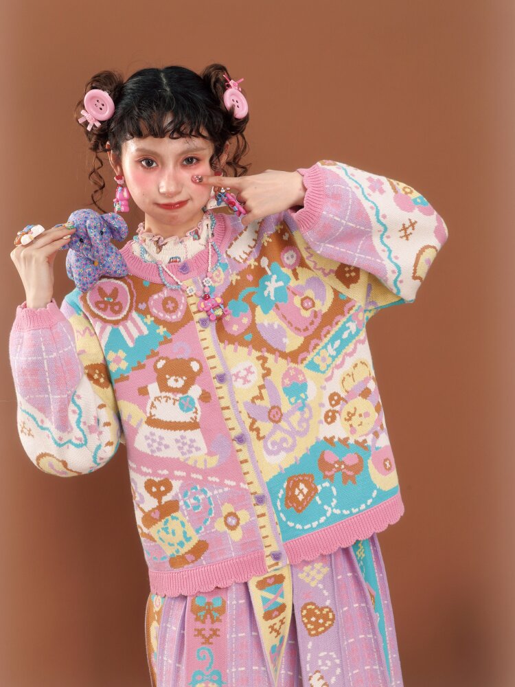 Pink Purple Patchwork Knit Jacket【s0000015585】