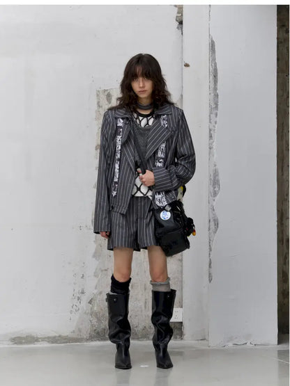 Lace-Up Striped Shorts Blazer【s0000014203】