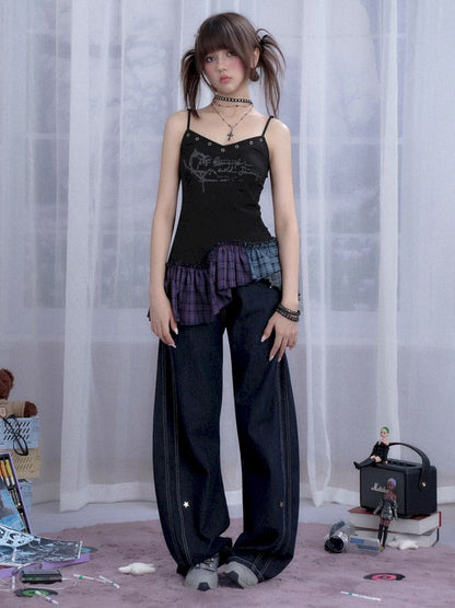 Plaid Irregular Halter Dress【s0000013365】