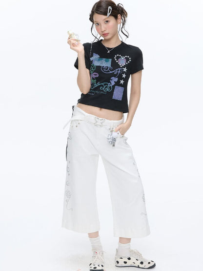 Two Color Vine Slim Short T-Shirt【s0000016407】