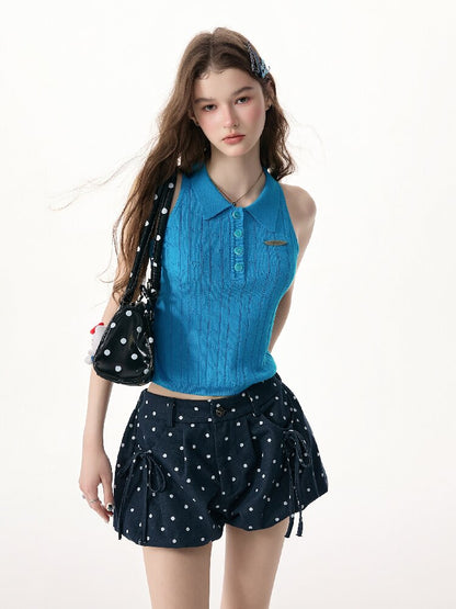 Bubble Halter Polo Knit Tank Top【s0000017256】