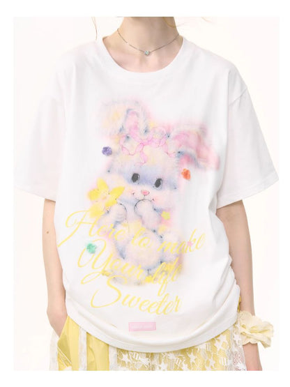 Rabbit Print Loose Tops【s0000012244】