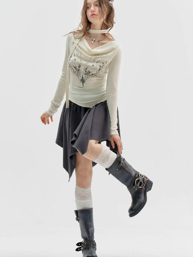 Swing Neck Long Sleeve T-Shirt【s0000011520】