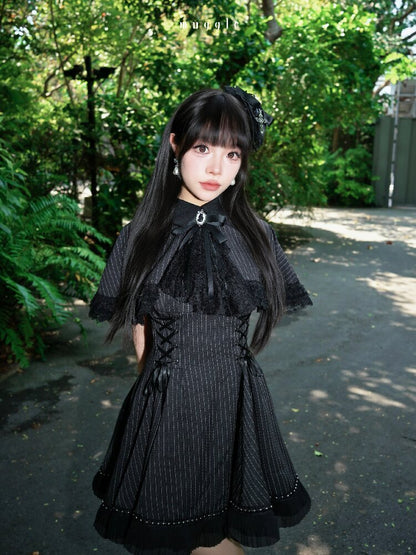 French Striped Cape A-Line Dress【s0000016938】