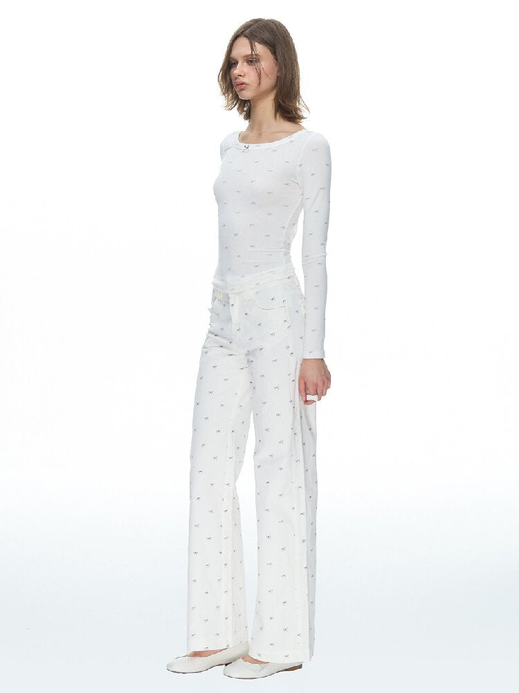Bow Full Print Straight Pant【s0000015879】