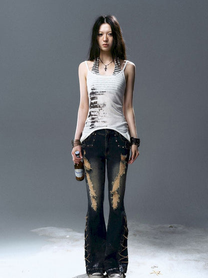 No-wash slim-fit ripped low-rise jeans【s0000012805】