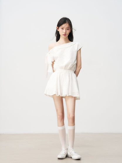 French Hollow Flower Slant Shoulder Dress【s0000013236】