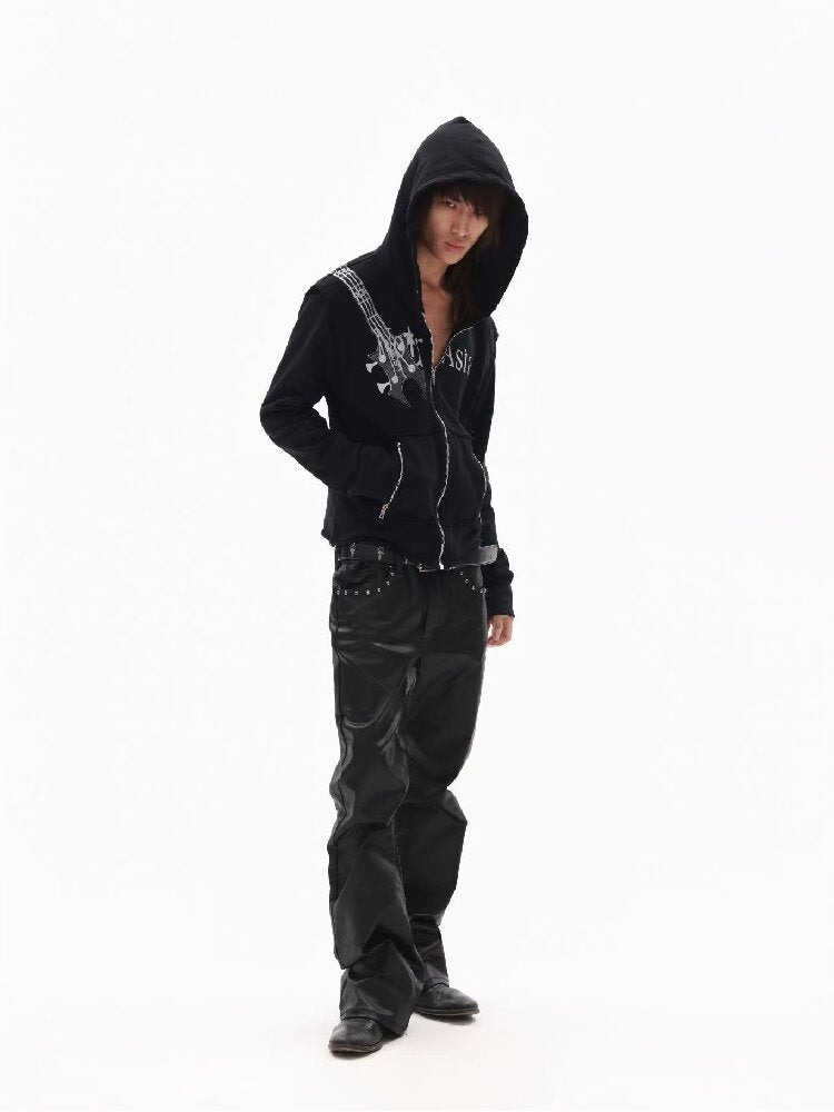 Silver Foil Dark Metallic Zip Hoodie【s0000018363】