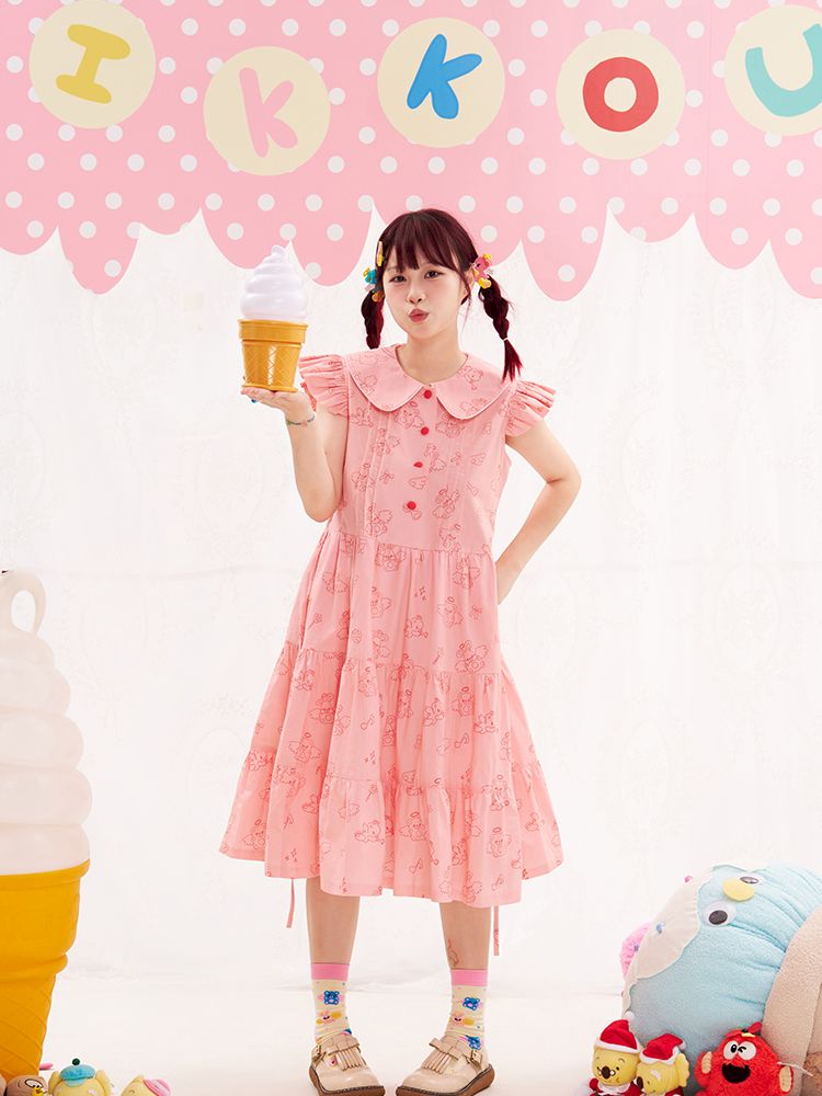 Animal Angel Fly Sleeve Pink Dress【s0000013188】
