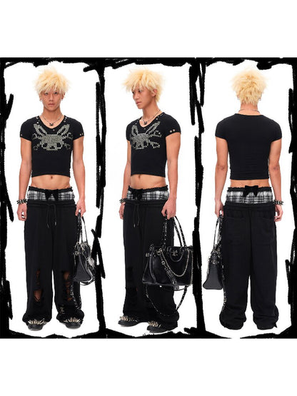 Fake Two Ripped Velvet Bow Pants【s0000016487】