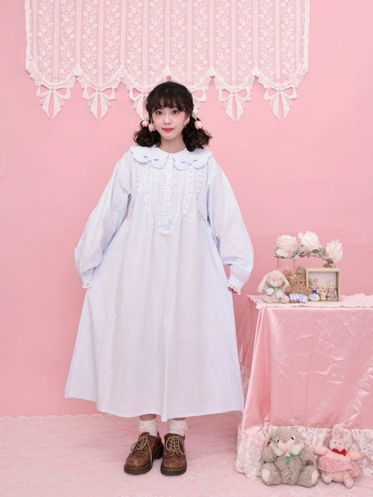 Round Neck Embroidered Blue Lace Dress【s0000013493】
