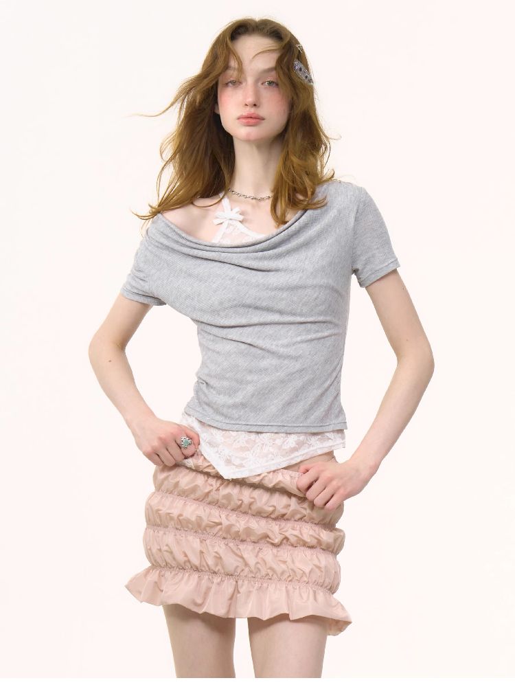 Lace Straps Short Sleeve T-shirt【s0000012254】