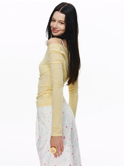 Peach Heart Neck Shirring T-Shirt【s0000015858】