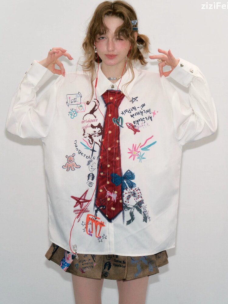 Graffiti Print Long Sleeve Shirt【s0000017890】