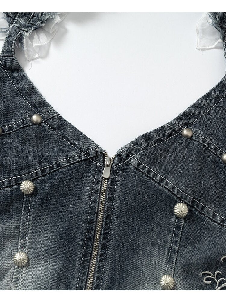 Court Embroidered Denim Mermaid Dress【s0000016983】