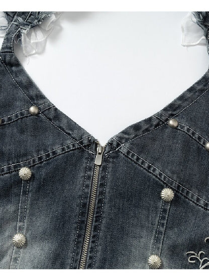Court Embroidered Denim Mermaid Dress【s0000016983】