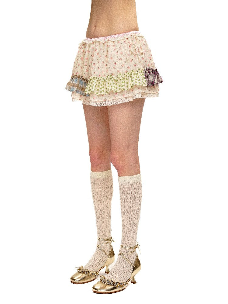 Panelled Pleated Floral Skirt【s0000016108】