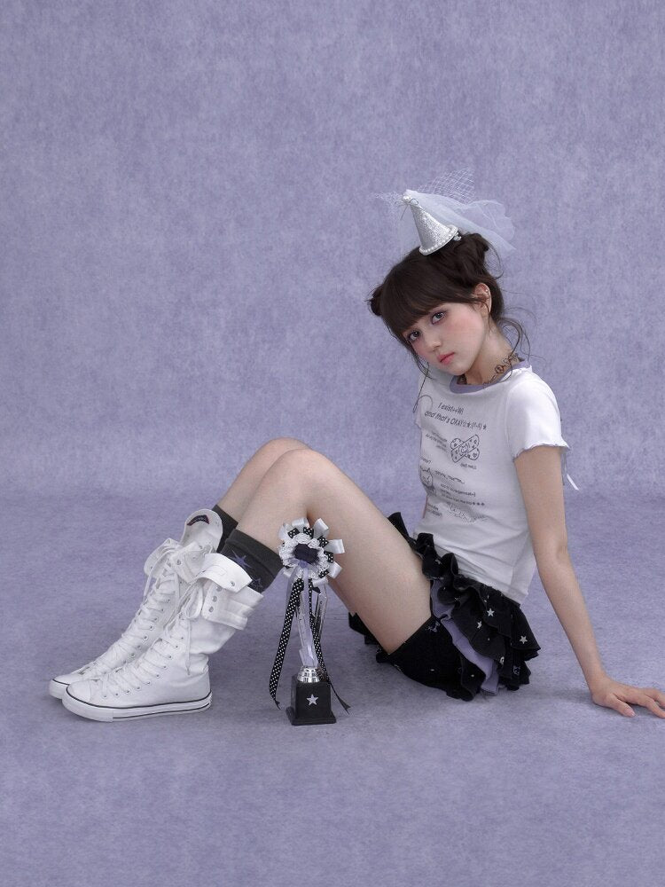 Black Purple Print Cake Culottes【s0000016650】