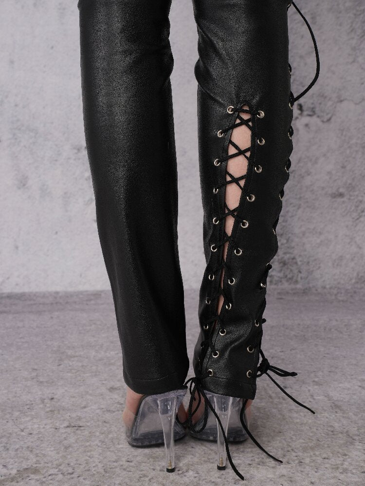 Metal Rivet High-Stretch Leather Pants【s0000019100】