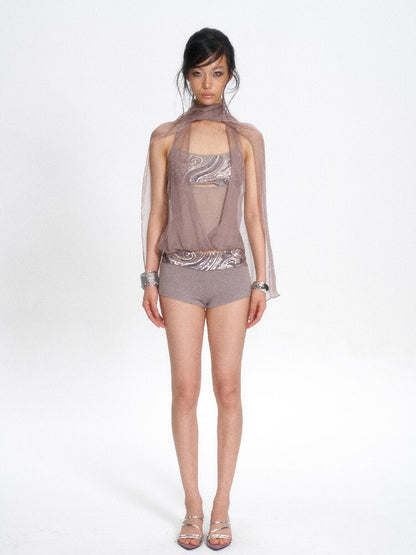 Mulberry Silk Embroidered Halter Top【s0000017654】