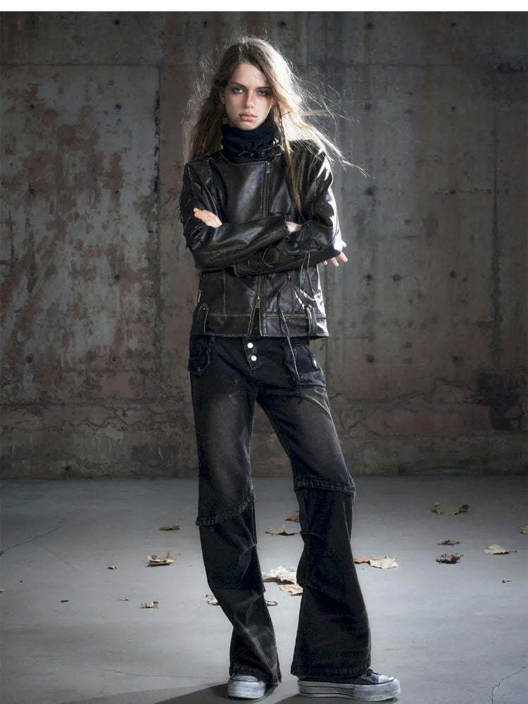 Strappy Slim-Fit Diagonal Zipper Coat【s0000013957】