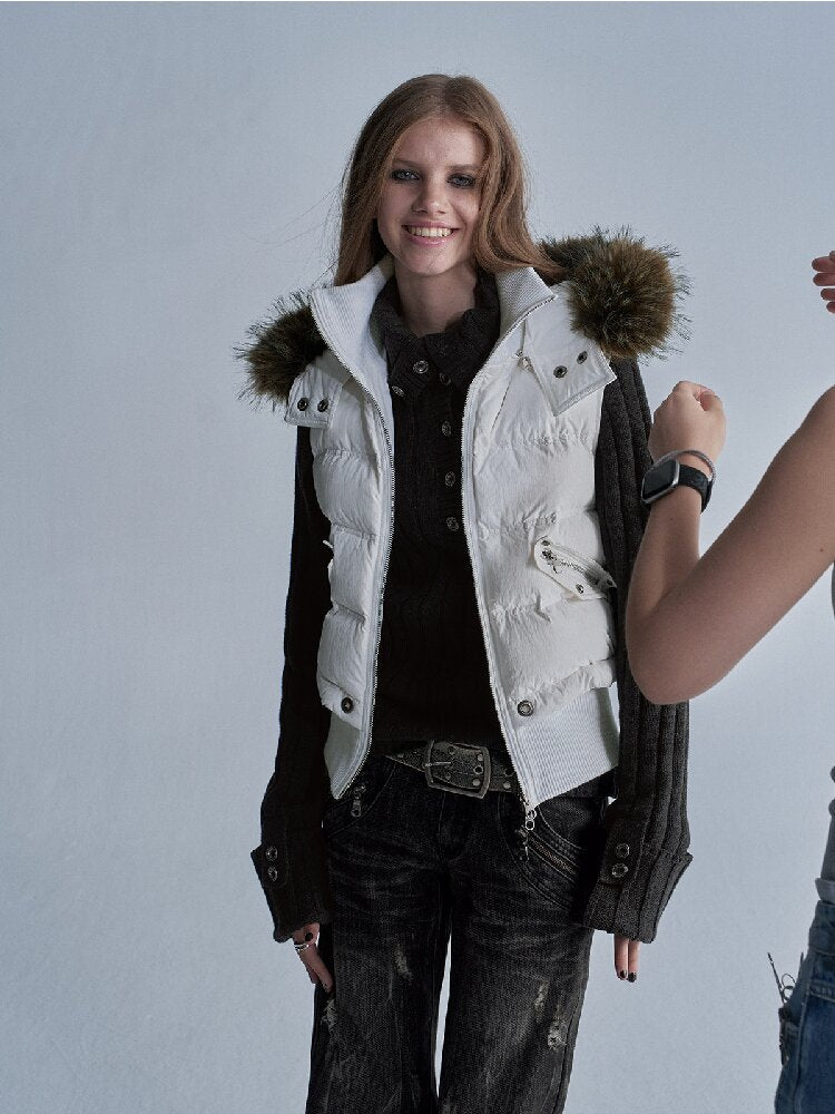 Fur Hooded White Duck Down Vest【s0000019093】