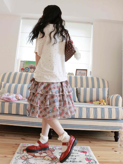 Strawberry Plaid Print Midi Skirt【s0000017504】